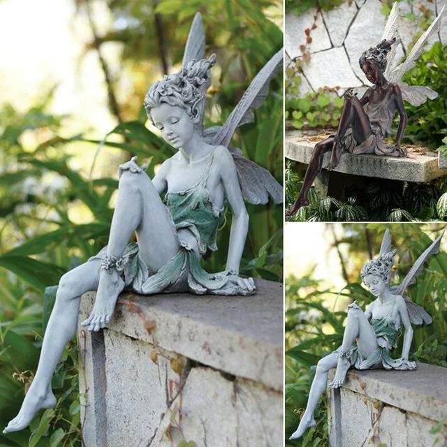 

Outdoor Garden Cute Resin Sitting Flower Fairy Accessories Park Figurines Decoration Courtyard Rockery Pool Ornament Gift Crafts