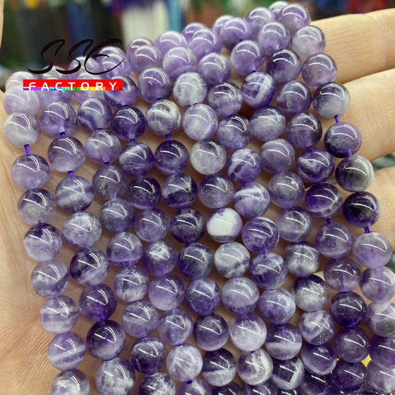

Natural Dream Lace Color Purple Amethysts Crystals Beads For Jewelry Making DIY Bracelet Women's Necklace 4 6 8 10 12mm 15''