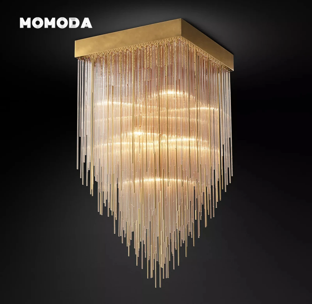 Modern Glass Chandelier LED Raindrop CASCAD Square Chandeliers Decoration Dining Room Kitchen Island Living Room Hanging Lights