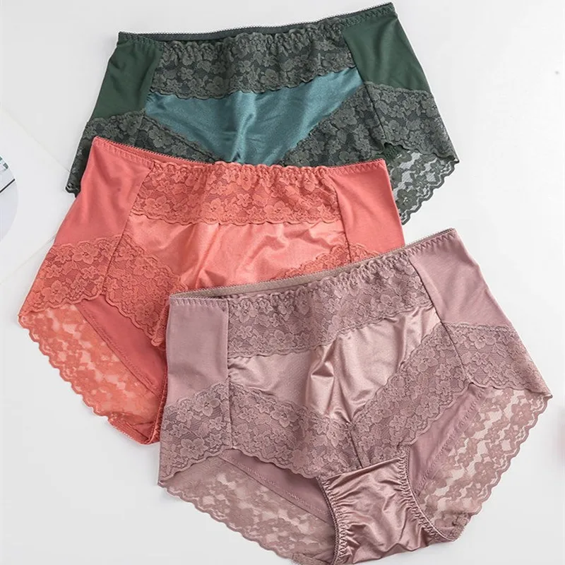 

3Pcs/lot Women Panties Thin Soft High Waist Belly in Carry Buttock Sexy Lace Lingeries Underwears Sets Plus Size 5XL Briefs