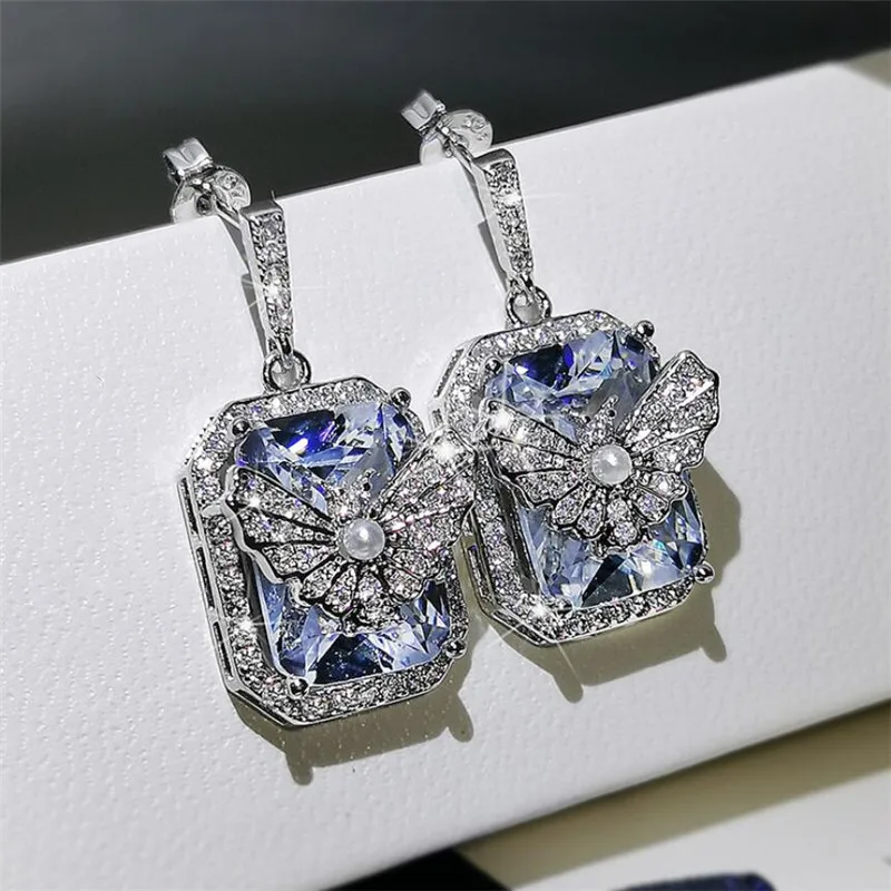 

Classic Brand New Fine Jewelry 925 Sterling Silver Popular CZ Crystal Butterfly Earring Party Women Wedding Dangle Earring Gift