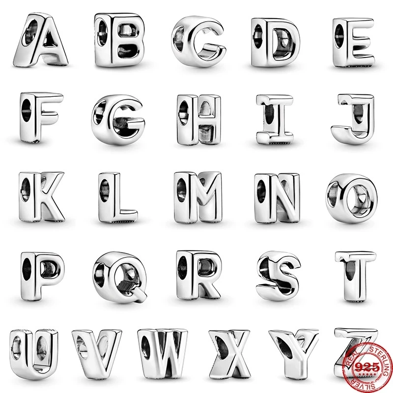 New Letter Alphabet A-Z Charms Name Charm Fit Original Pandora Bead Solid Silver 925 Bracelet Accessories DIY Women Jewelry Gift