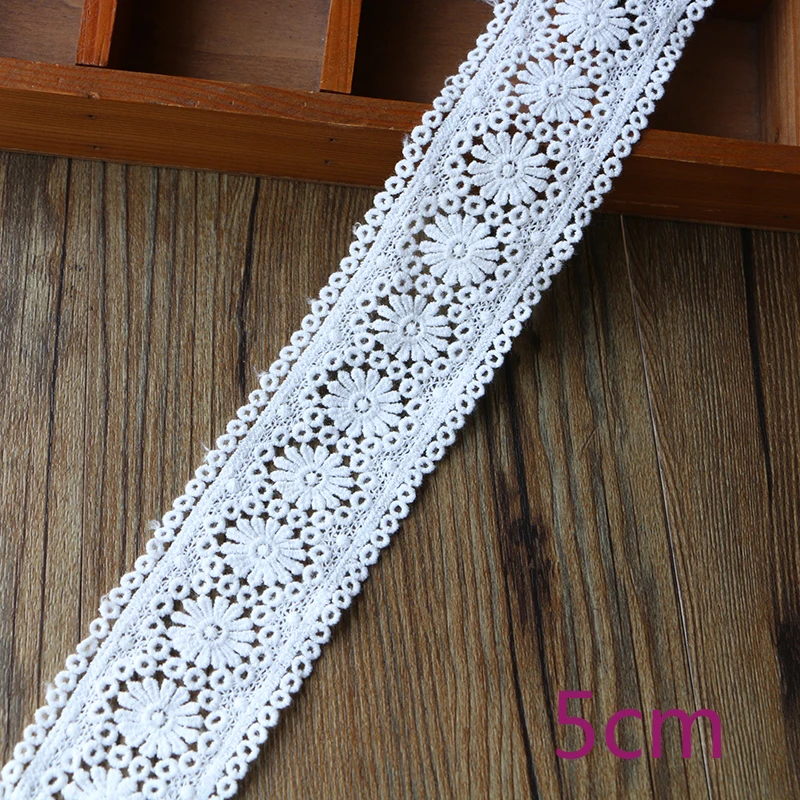 NEW Cotton Embroidered White Beige flower lace fabric Wide sewing DIY trim applique Ribbon cord collar dress guipure decorS65