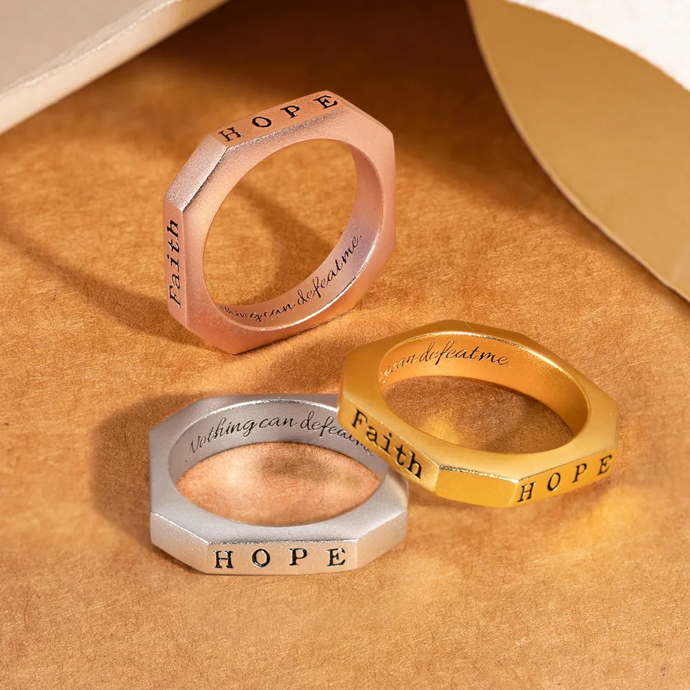 AILIN Dropshipping Personalized 925 Sterling Silver Octagon Ring Multi Names Engraving Four Names Family Memory Ring