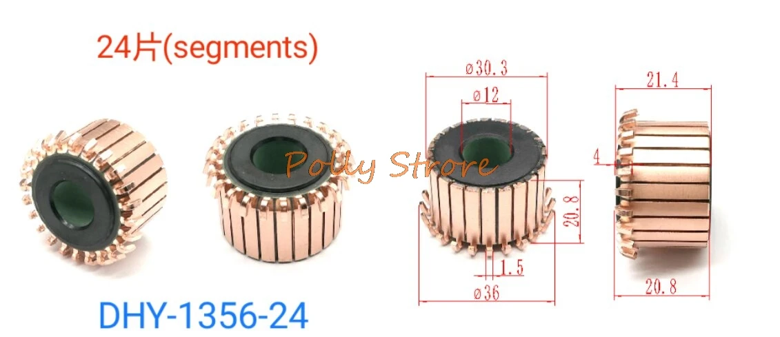 

2pcs 12x30.3x21.4(20.8)mm 24P Copper Bars Alternator Electric Motor Commutator DHY-1356-24