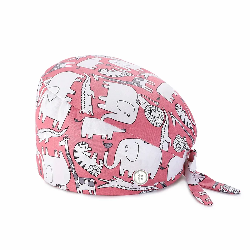 Unisex Cotton Scrub Cap Dentist Cap Women Men Cartoon Anime Printing Cap Pet Veterinary Beauty Pharmacy Lab Work Cap Button