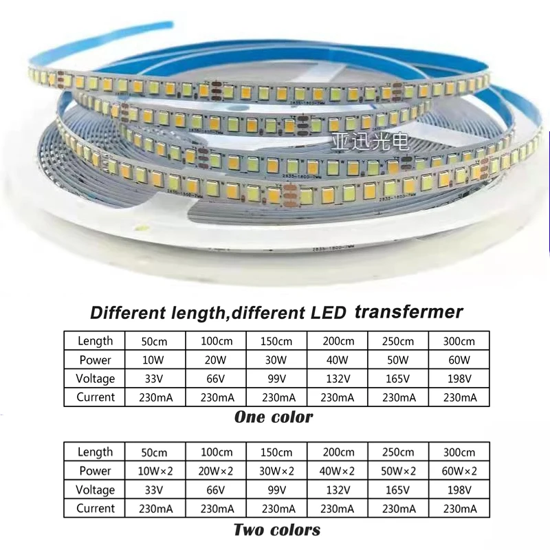 2835 SMD 200D Monochrome Double Colors LED Strip,With a Constant Current for Living Room Ceiling Lights,Work with LED Driver