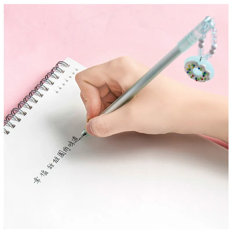 24Pcs Donut Hanger Mooie Meisje Kantoor Briefpapier 0.5Mm Zwarte Ondertekening Pen Kawaii Schoolbenodigdheden Gel Pennen