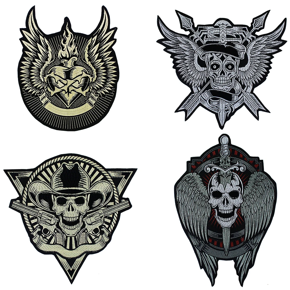 Big Punk Skull Patch Iron Biker Back Patch Badge Large Embroidery Patches for Clothes Jacket Jeans Applique TH1479