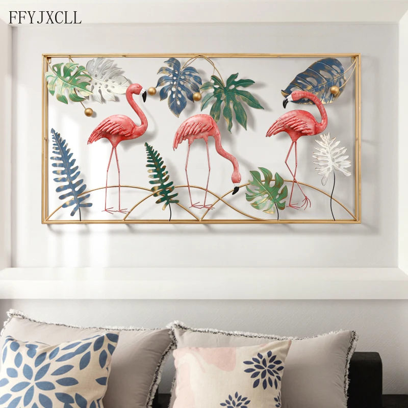 Nordic Style Wall Decoration Creative Flamingo Iron Three-dimensional 3D Living Room Background Pendant Home Decoration