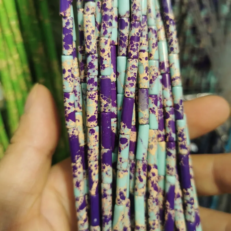 Natural Emperor Stone turquoise dyed jade Blue Sandstone Beads Cylindrical Shape Tube Bead For Making Beadwork DIY Jewelry
