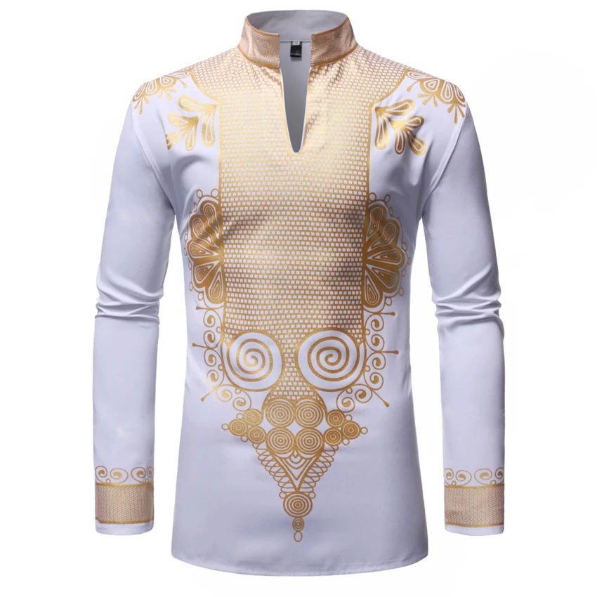 African Dresses for Men Long Sleeve Print Rich Bazin Dashiki Africa Fashion Style Hot Stamping 2022 Mens Tops Clothing