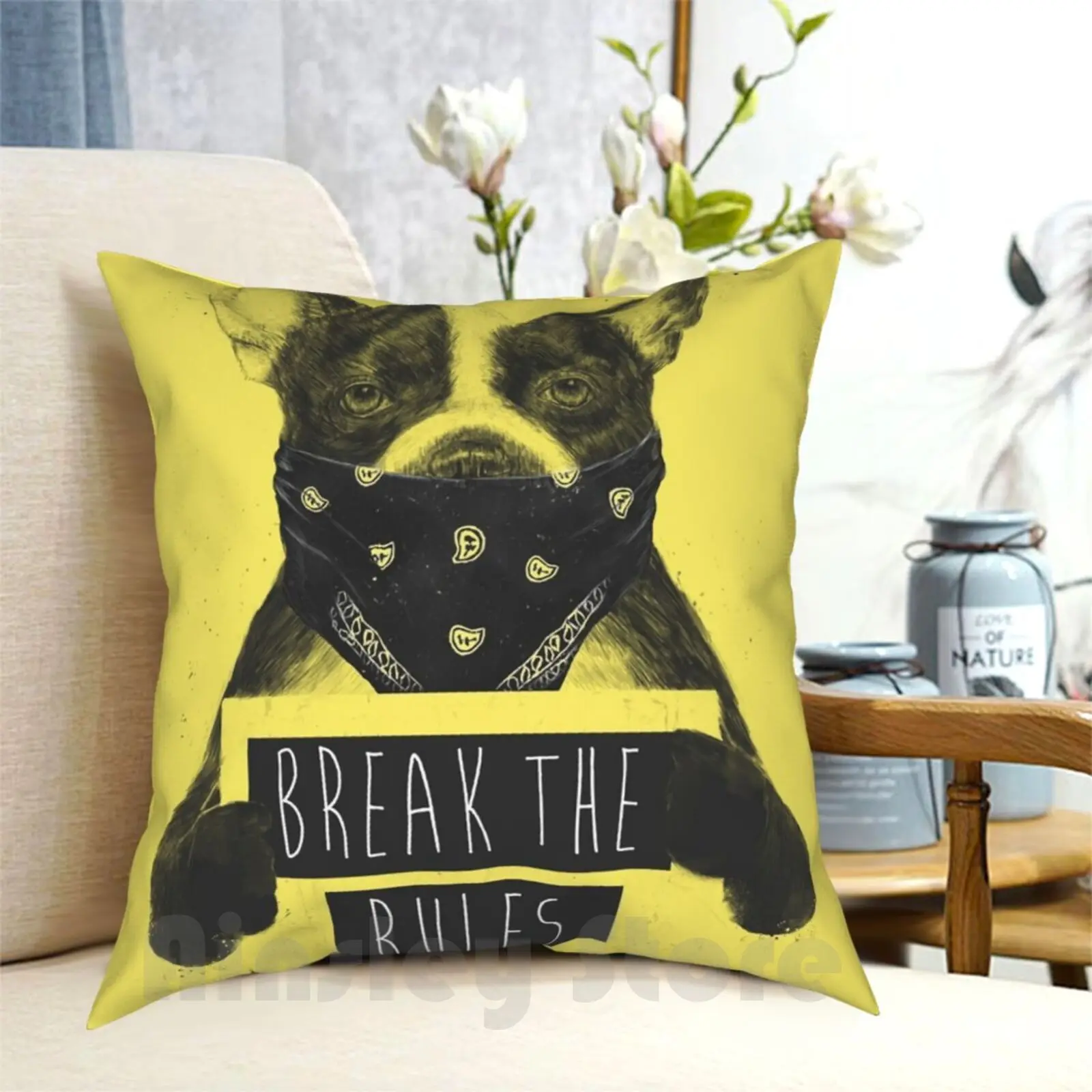 Rebel Dog ( Yellow ) Pillow Case Printed Home Soft DIY Pillow cover Dog Bulldog Animal Typography Humor Funny Balazs Solti