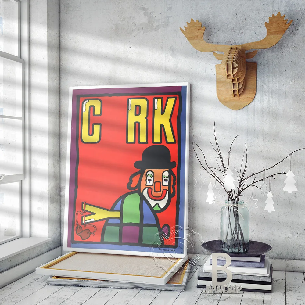 Polish Circus Art Posters, Circus Colored Clown Playing A Slingshot Art Prints, Vintage Home Creche Wall Kids Room Decor Gift