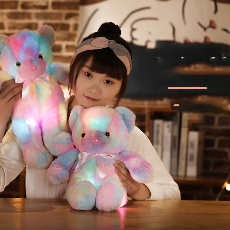 Oso de peluche con luz LED para niños, oso de peluche electrónico de juguete, suave, brillante, regalo de cumpleaños