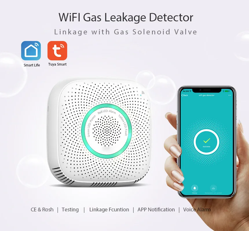 Tuya Wifi Gas Lpg Leksensor Alarm Fire Beveiliging Detector App Controle Veiligheid Smart Home Lekkage Sensor