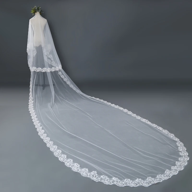 5m Wedding Veil Long Bridal Veils 5m*3m Wedding Accessories Soft Tulle with Floral Applique Free Shipping