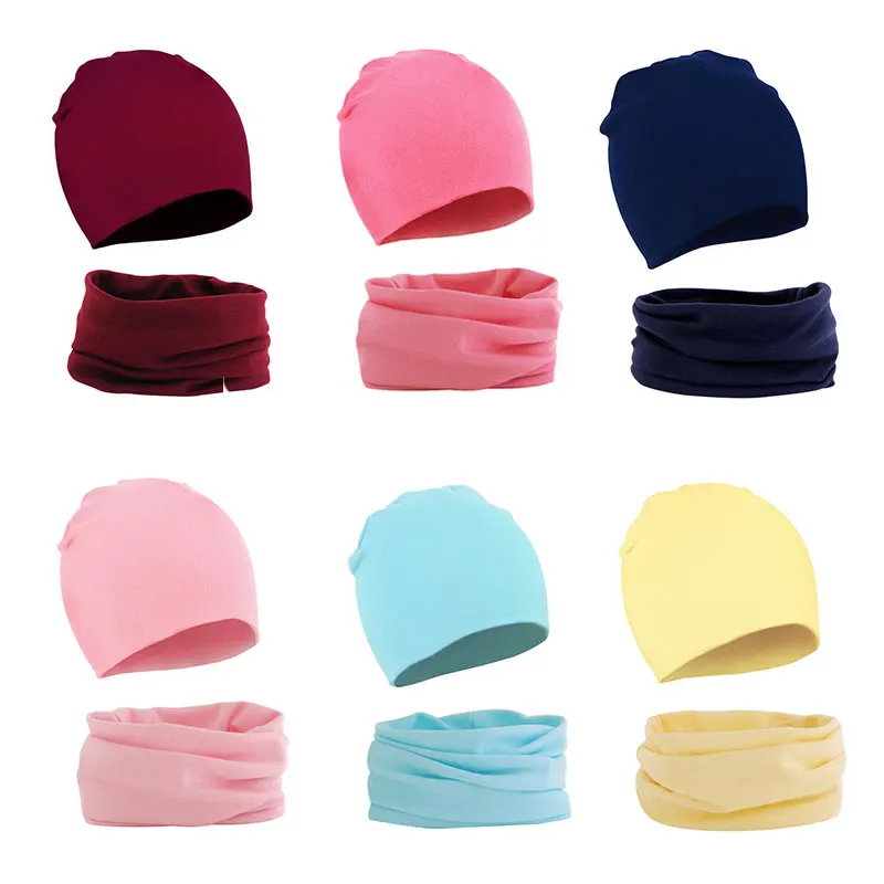 2Pcs Baby Beanie Hat Scarf Set Cotton Kids Cap for Girls Boys Elastic Candy Color Toddler Hat Kids Accessories Infant Bonnet