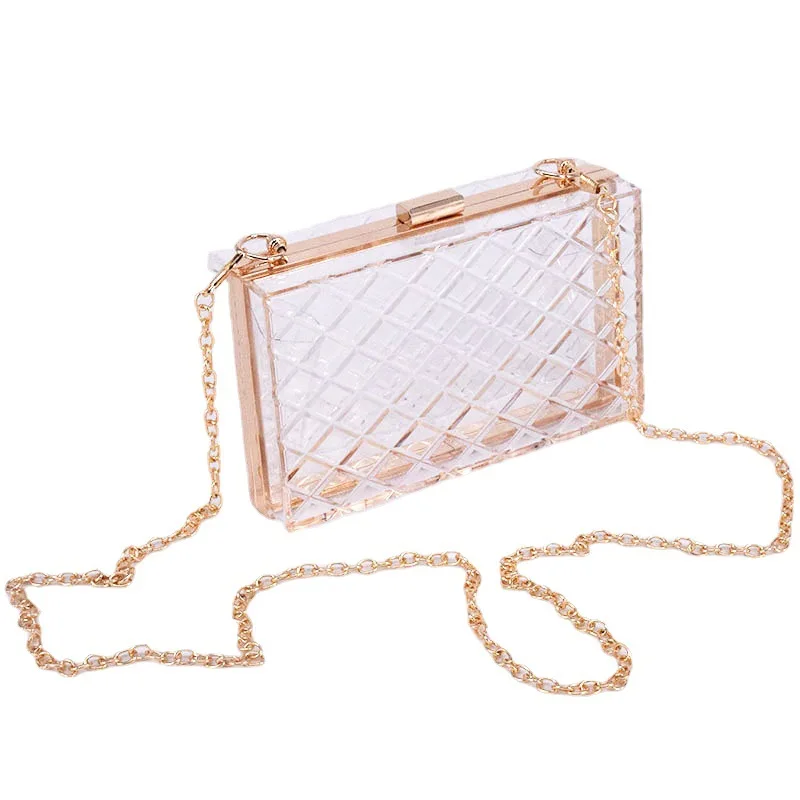 Transparent Acrylic Wallet Colorful Ladies Evening Bags Checkered Clutch Party Prom Bridesmaid Purses and Handbags Chain Bag