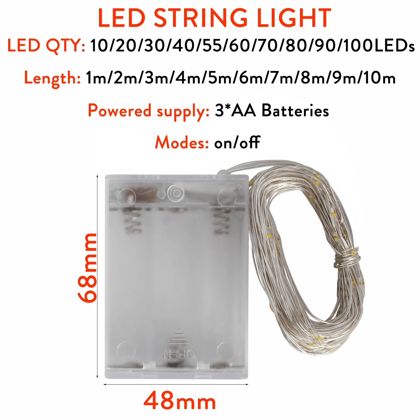 1m - 10m LED String Light 9 Colors Fairy Lights 10-100LEDs Copper Wire Battery Powered for Wedding Xmas Party Decor Holiday Lamp