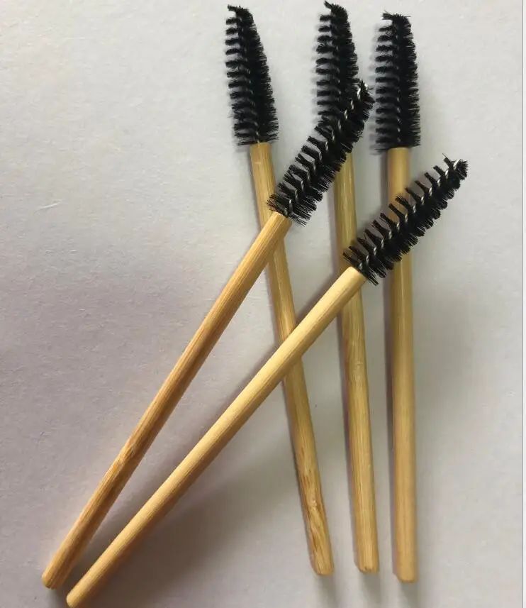 50 Pcs ECO Friendly Bamboo Stick Black Nylon Mascara Wands Eyelash Brush Disposable Lash Wands