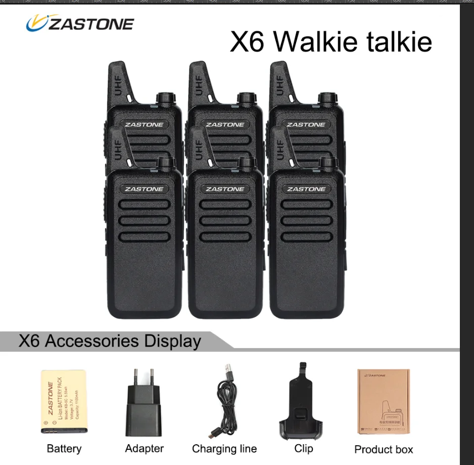 6pcs Zastone X6 Mini Walkie Talkie Portable Radio cb Radio UHF 400-470MHZ Radio Communicator Radio Transceiver with headsets