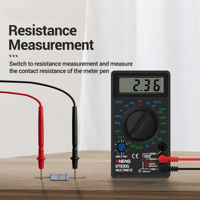 DT830G Mini Digital Multimeter Handheld AC/DC Test Voltage Current Ohmmeter Power Meters Tester Portable