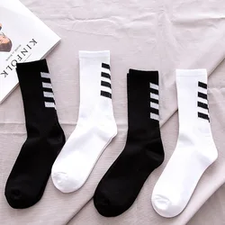 Chaussettes en Coton à Rayures Noires et Blanches pour Homme, Nouvelle Mode, Sports, Skateboard, Blaze, Street, Happy, Long