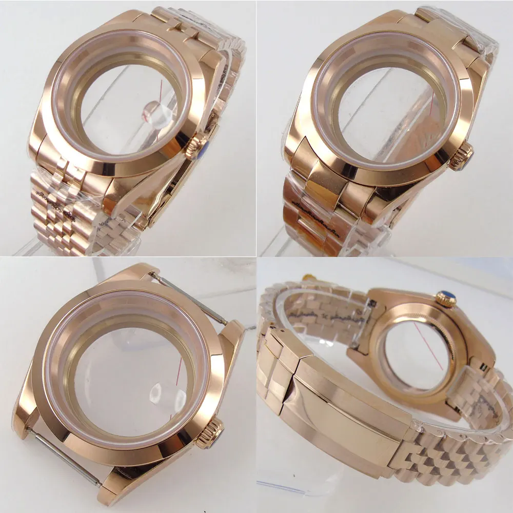 

39mm Sapphire Watch Case Rose Gold Plated Fit NH35 NH36 Miyota 8215 821A Mingzhu 2813 3804 Movement Bracelet