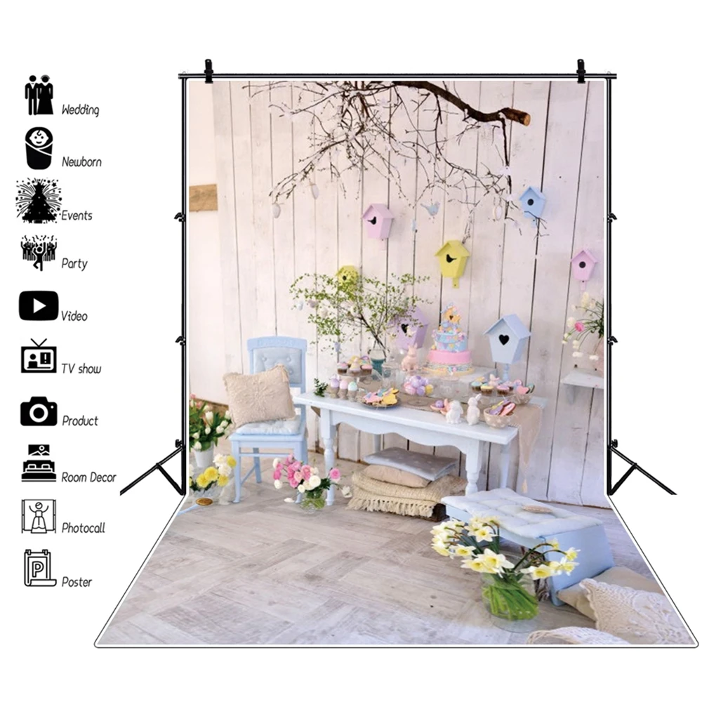 Yeele Srping Patio Scenery Easter Flower Eggs Wood Board Room Decor Background Photography Backdrop Photocall For Photo Studio