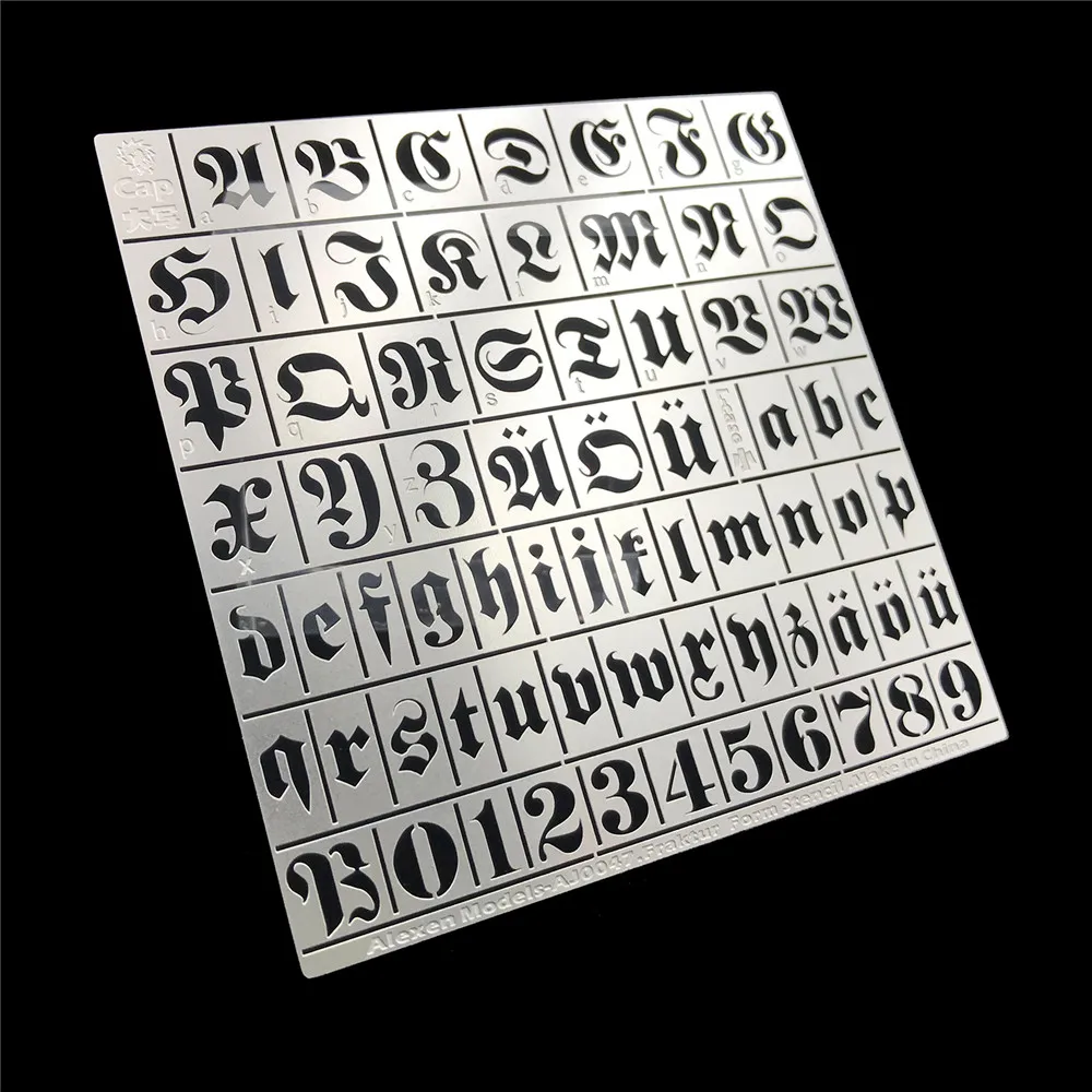 DIY Metal German Fraktur Combined Letter Number Leakage Spray Stencil Plate for Military Car Tank Model Upgrade Tool