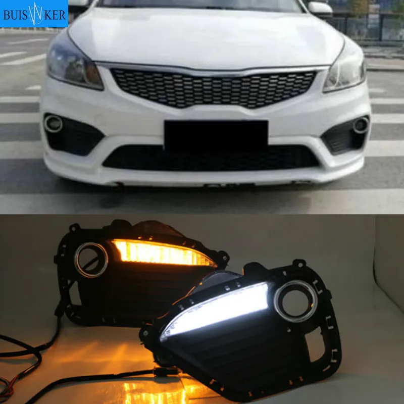 

2pcs LED DRL lights Daytime Running Light Daylight yellow Signal fog lamp Styling lights For KIA K2 RIO 2016-2017