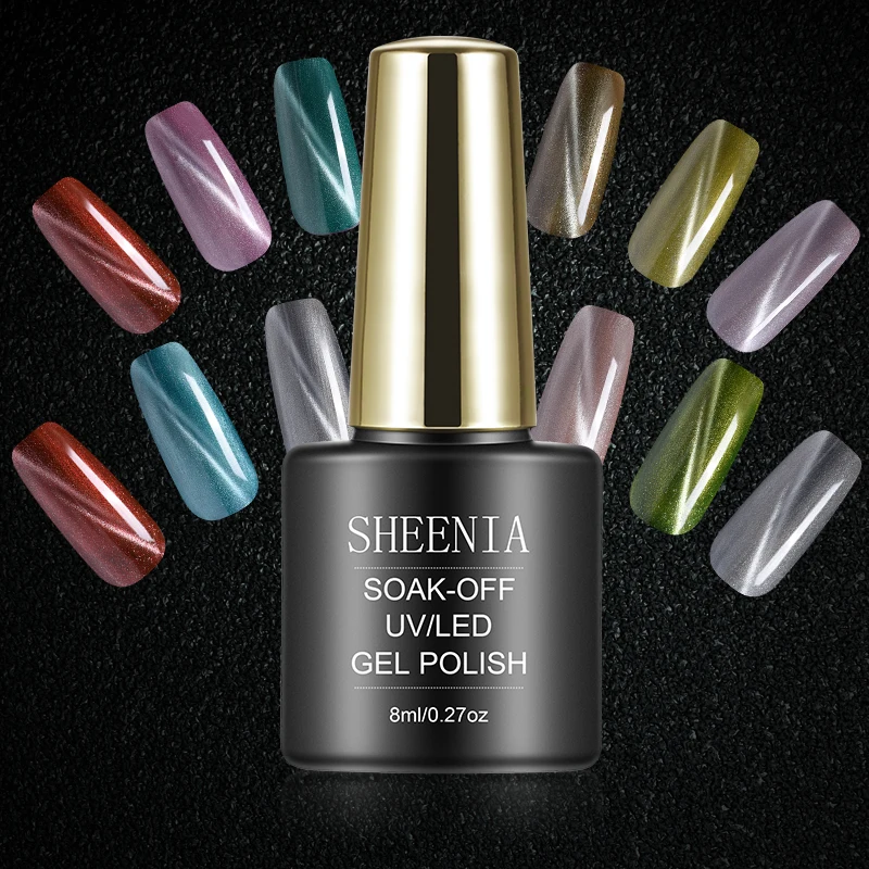 Dengan Magnetic Sheenia Cat Eye Gel Nail Polish Tahan Lama Bersinar Laser Mata Kucing Rendam Off UV LED Nail Art gel Varnish Lacquer