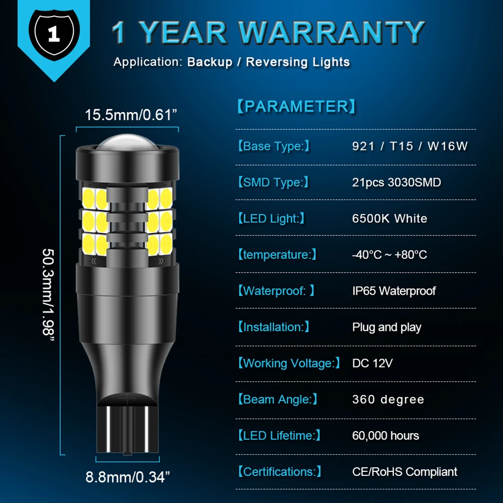 2x W16W T15 LED Bulb Canbus Car Backup Reserve Lights Bulb 921 NO OBC Error Free For Kia Sportage Ceed Rio 3 4 K2 K5 KX5 Sorent
