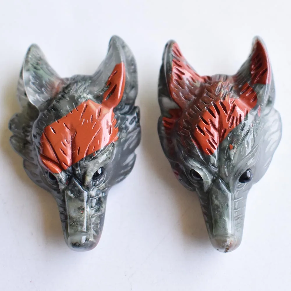 

Wholesale 2pcs/lot Fashion good quality natural Bloodstone stone Carved Wolf Head shape Pendants for Necklace jewelry making