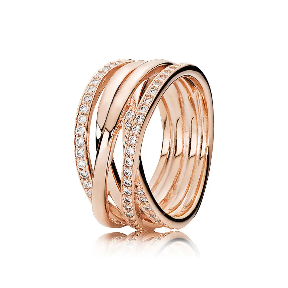 Seialoy Rose Gold Color Twine Rings For Women Girls Original Rhinestone Couple Stackable Wedding Anniversary Rings