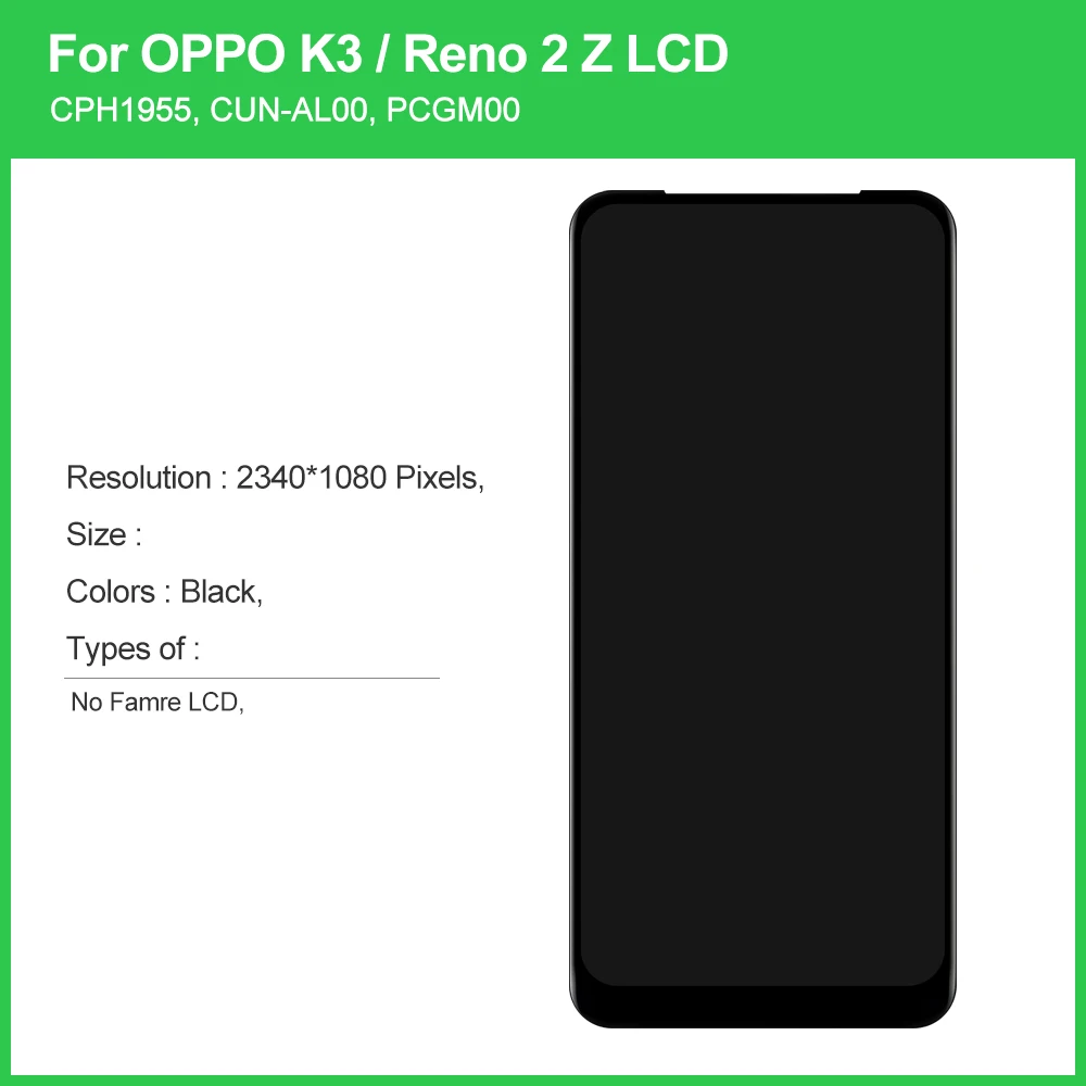 100% Tested For OPPO K3 LCD Display Touch Screen Digitizer Assembly Replacement For Oppo Reno 2Z 2F 2 F Display