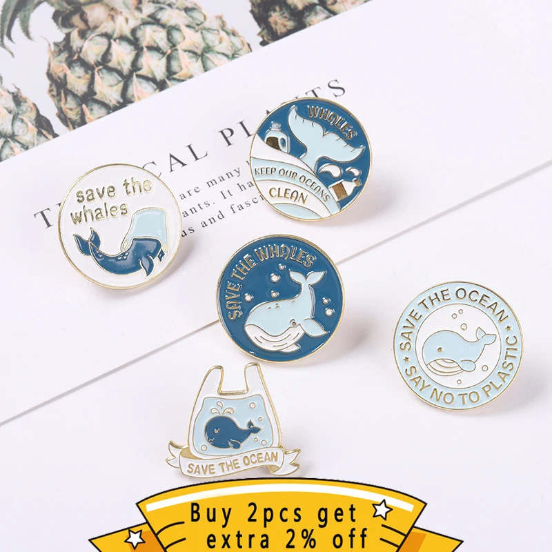 Ocean Whale Spit Bubbles Enamel Pins Save The Whales Bag Young Helpless Fishtail Brooches Badges Bag Hat Collar Backpack Pins Up