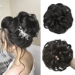 Tanie Messy przyrząd do koka z włosów kręcone Scrunchie Chignon z gumką brązowy szary syntetyczny gumka do włosów Wrap On roztrzepany kok Ponytails Girls