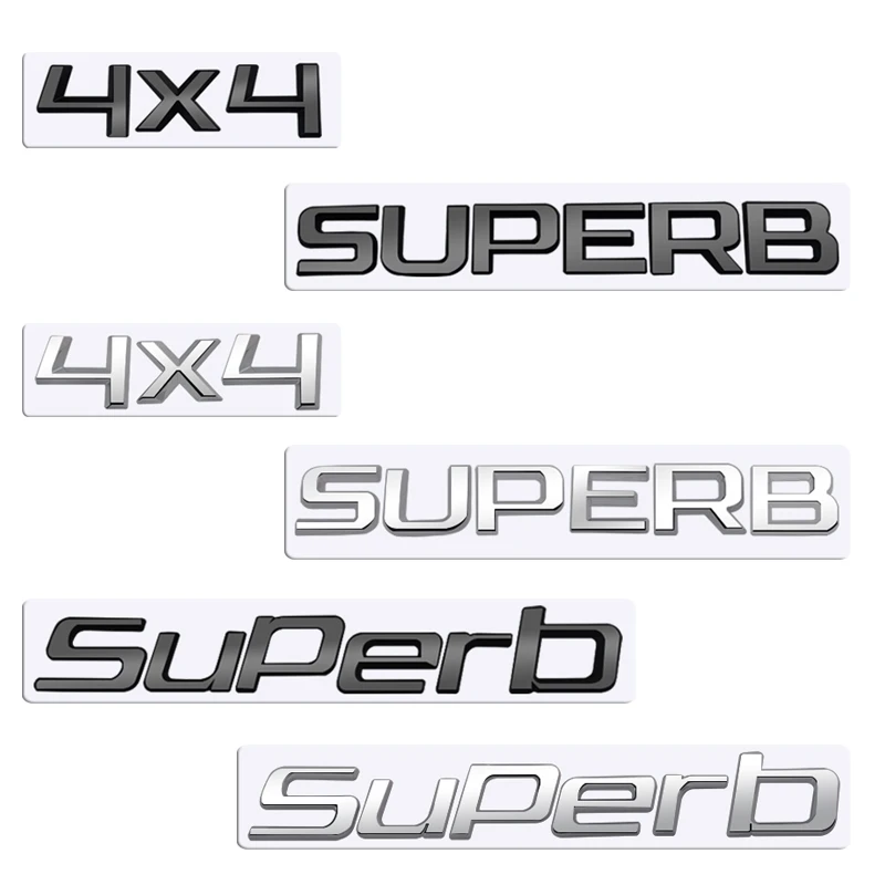 MetaL 3D Badge Logo Car Rear Trunk Body Sticker Letter Emblem For Skoda SUPERB 4X4 Accessories Glossy Black Matte black