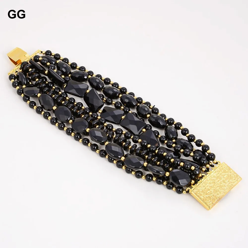 

G-G Natural Stone 8" 9 Strands Natural Black Onyx Bracelet Lady Women Fashion Jewelry