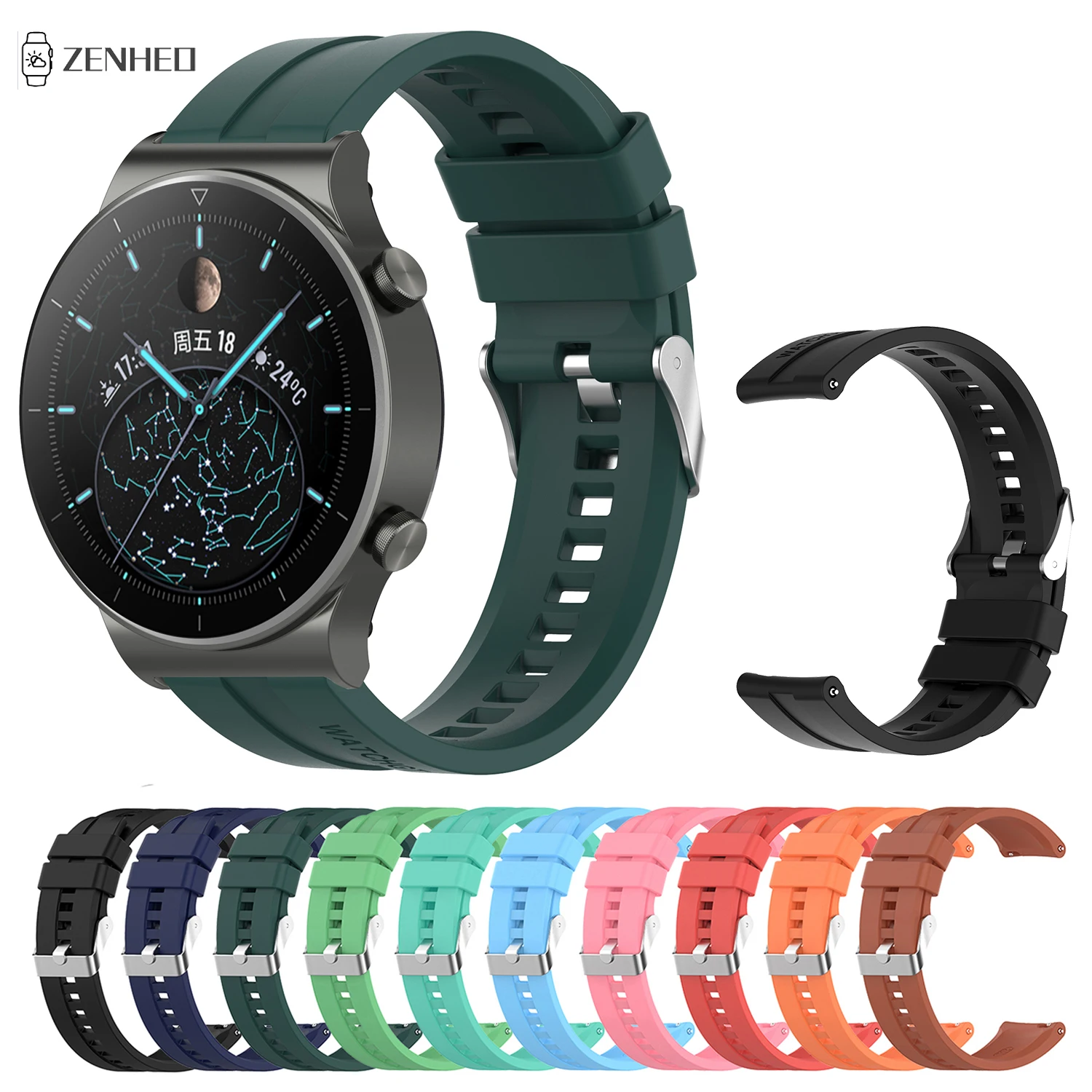 Pulseira de silicone para relógio Huawei, pulseira, GT2 Pro, GT3, Honor Magic 2, 46mm, 22mm