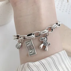 Personality Lovely Horse & Fish Head & Dollar Tag Thai Silver Ladies Bracelet Jewelry Women Cheap Gifts