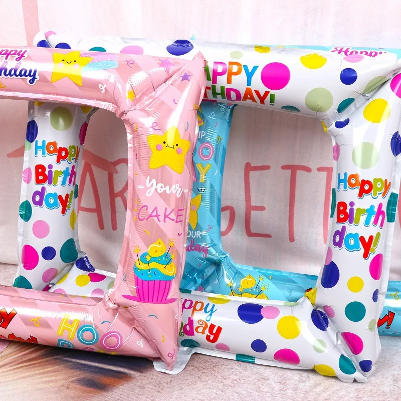 1pc photo frame aluminum film balloon birthday birthday photo prop balloons baby baptism party decoration  Polka dot ball
