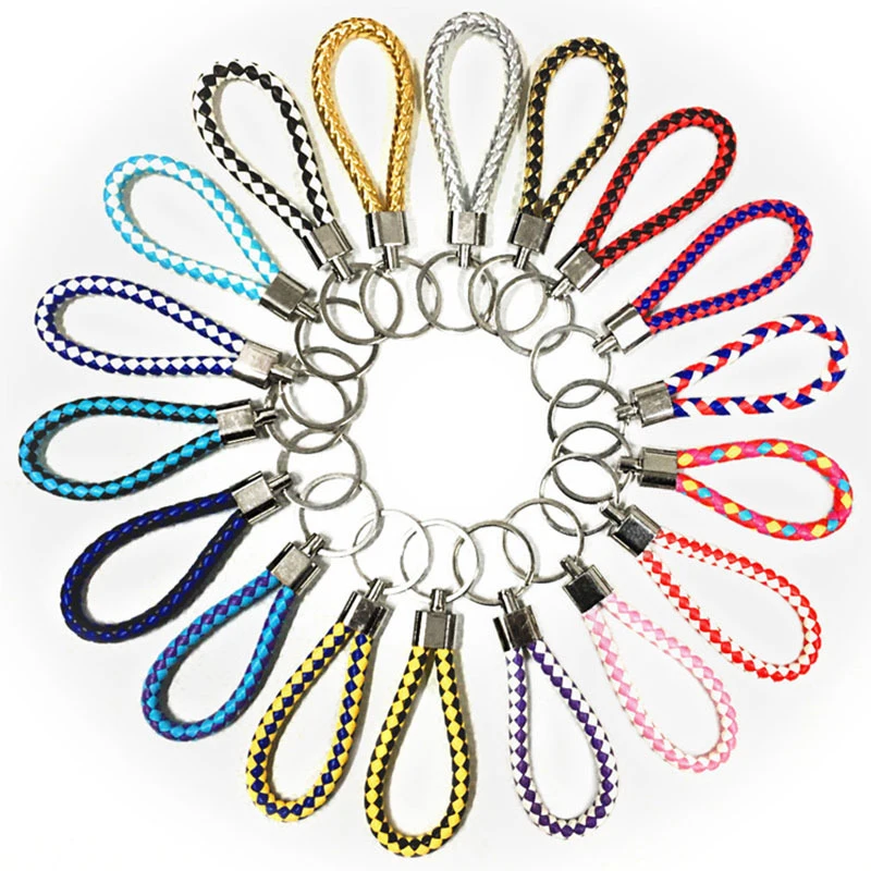 50pcs Colorful PU Leather Braided Keychains