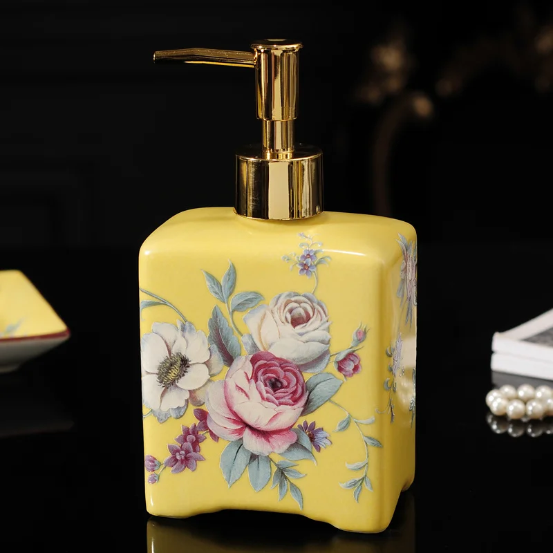 New Ceramic Liquid Soap Dispenser Bathroom Shampoo Shower Gel Bottle 304 SUS Press Type Head For KTV Beauty Salon Bath Hardware