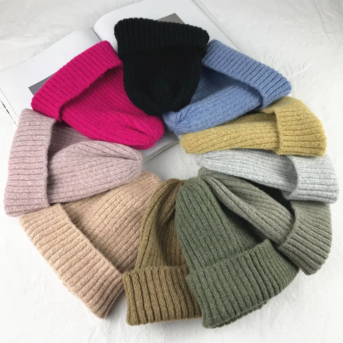 New Solid Wool Beanie Knitted Warm Soft Trendy Winter Hats Simple Korean Style Women Wool Casual Caps Elegant All-match Beanie