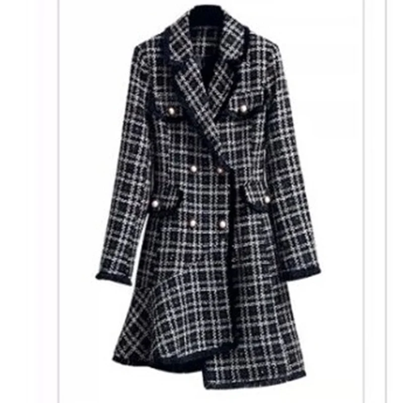 Cardigan di alta gamma cappotti di lana donna autunno 2021 nuova giacca a quadri cappotto nero invernale irregolare capispalla in lana Vintage donna