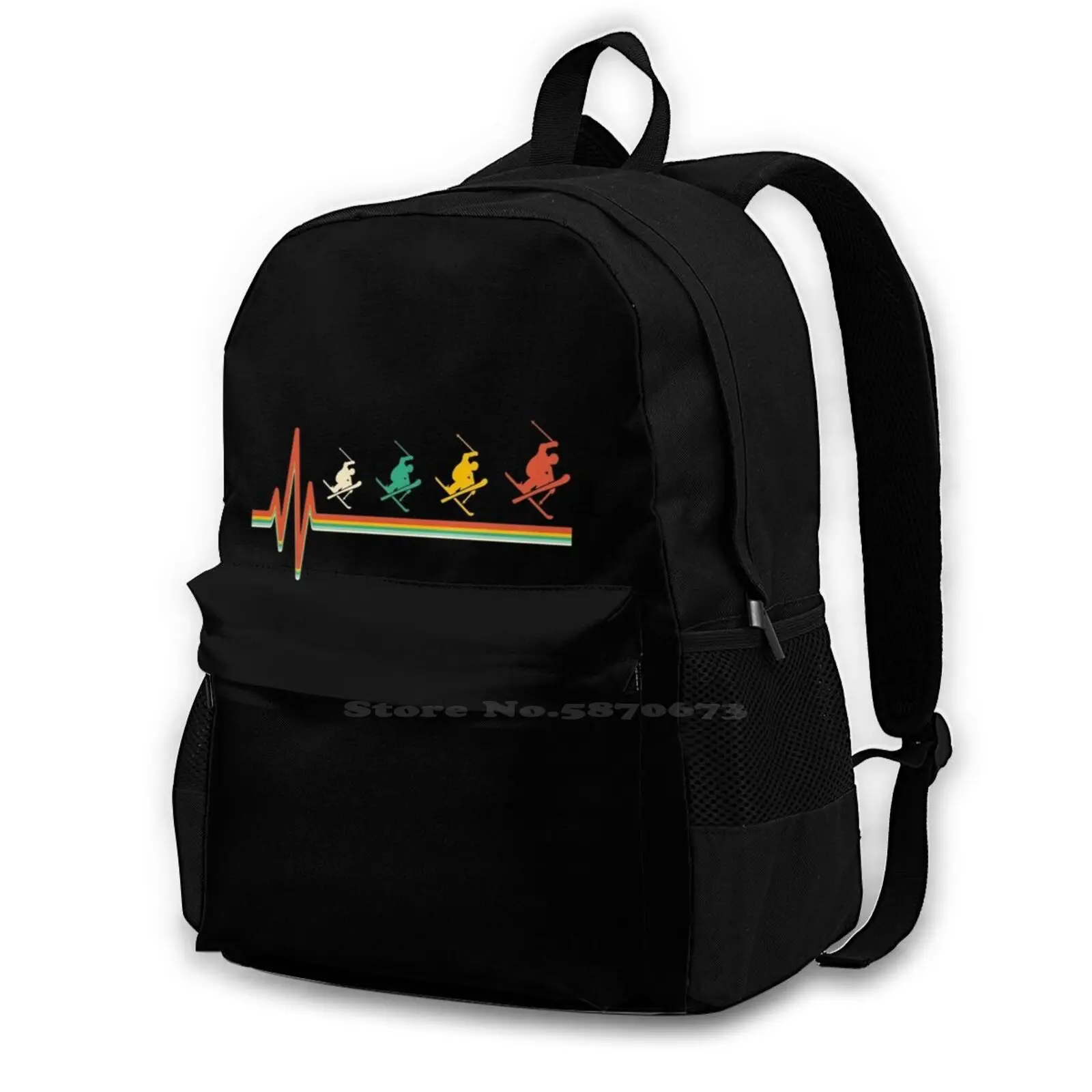 Skiing Vintage Color Heartbeat New Arrivals Unisex Bags Casual Bag Backpack Skiing Skiing Skiing Lover Skiing Life Skiing Ideas