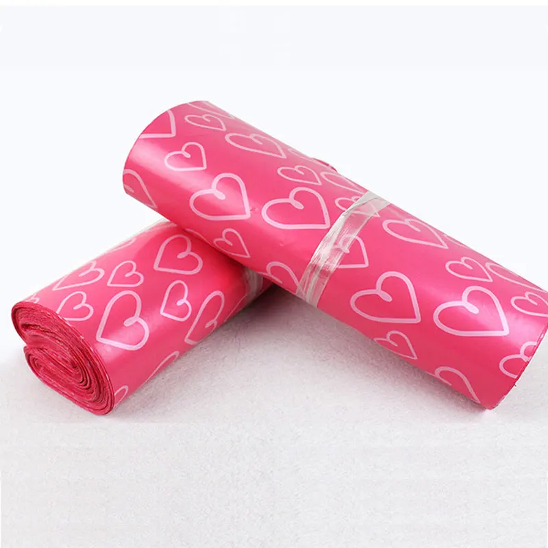 50Pcs Pink Heart Pattern Courier Bags Frosted Self-Seal Adhesive Shoes Bag PE Material Envelope Mailer Mailing Bags 28*42cm